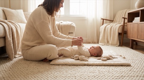 Parent doing gentle baby yoga